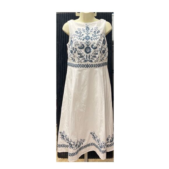 Wayward Fancies eShakti Embroidered Poplin Maxi Dress Women's Medium - Picture 1 of 7